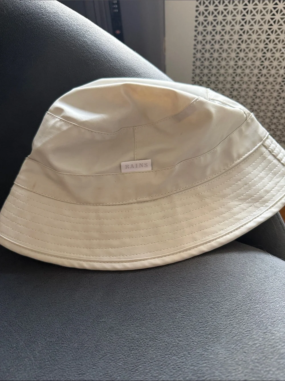 Rains Light Cream Bucket Hat with Logo Patch